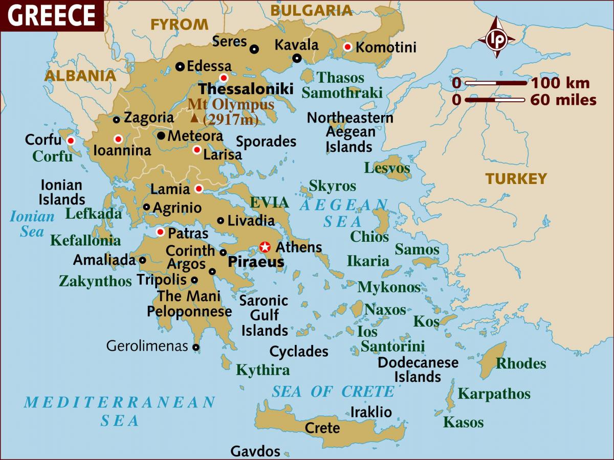 Athene op de kaart van Griekenland