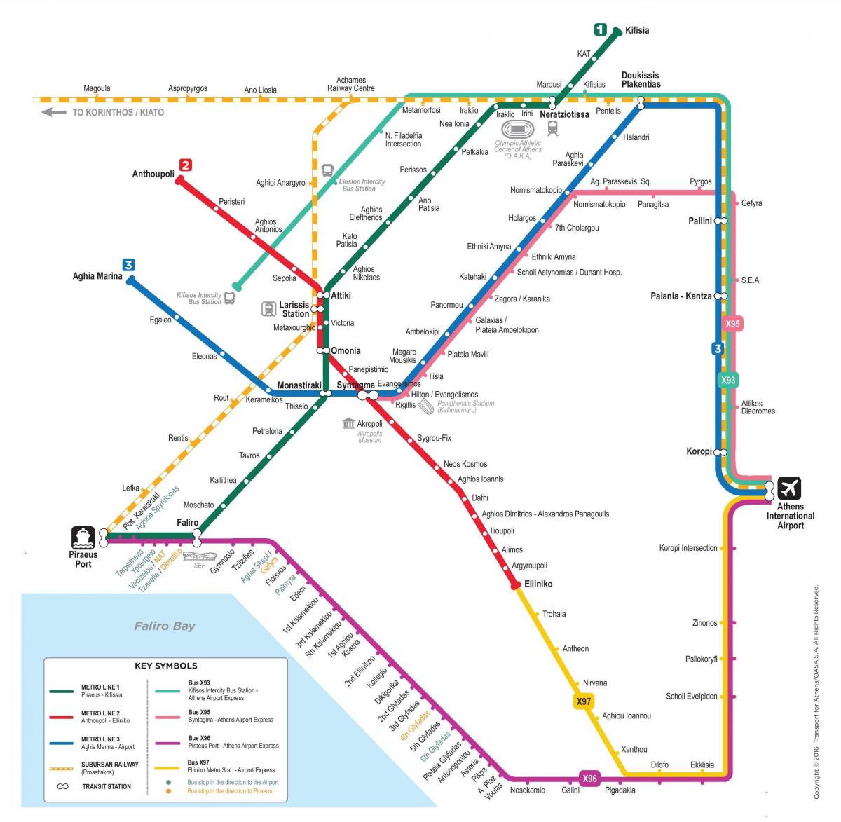 Kaart van de metrostations in Athene